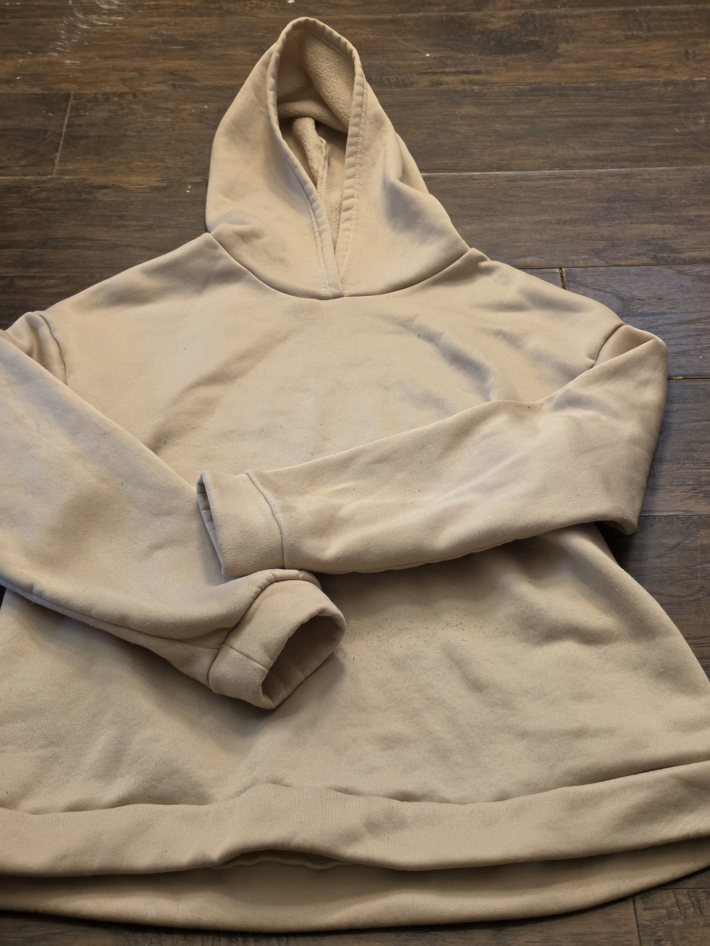 Womens Beige Hooded Pullover Sweatshirt